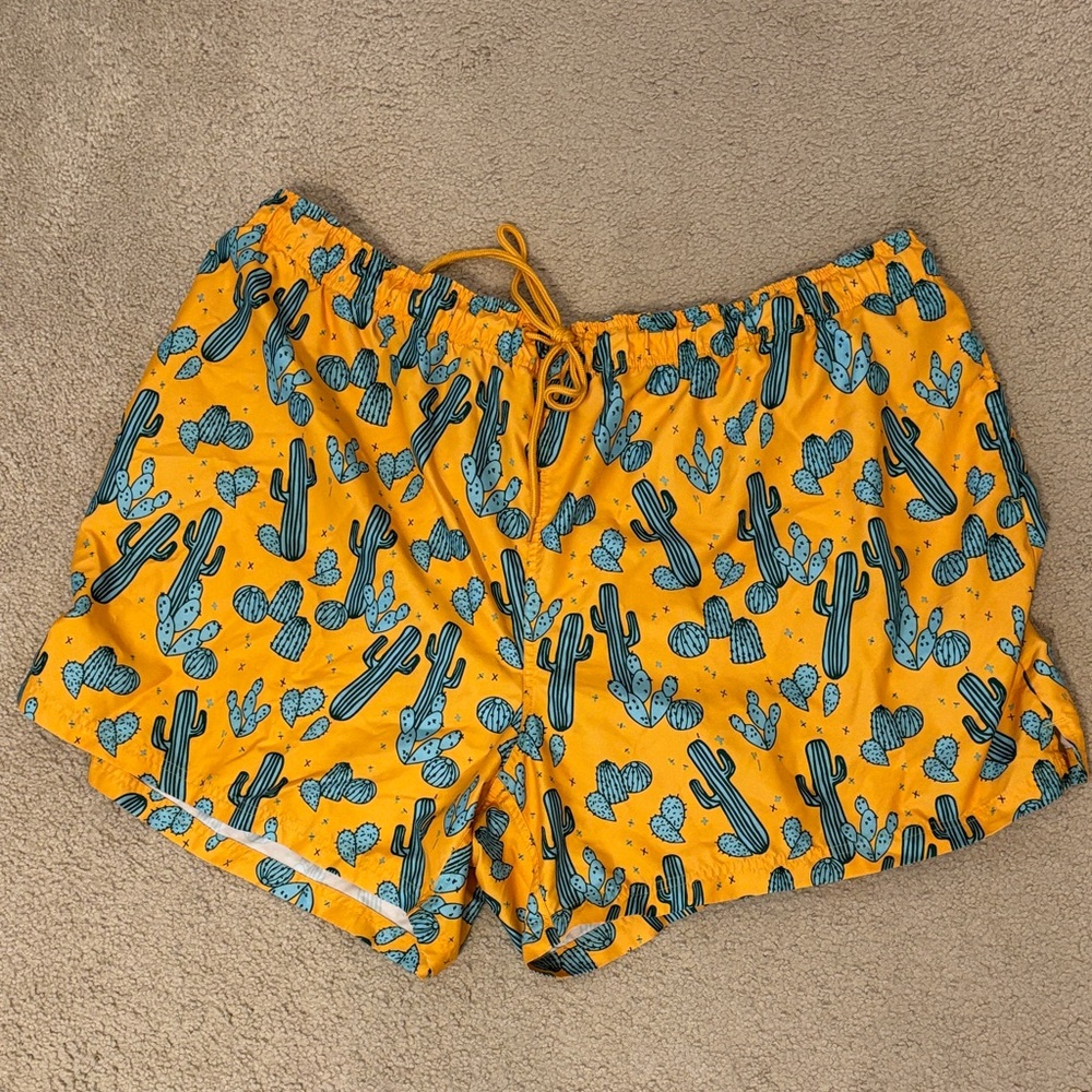 George Yellow Cactus Print Men's Swim Trunks